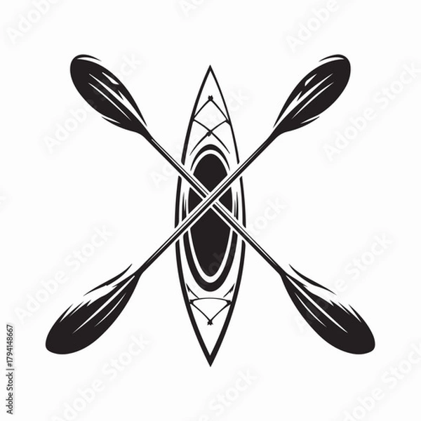 Obraz Crossed Kayak Paddles and Boat Logo Vector on white background