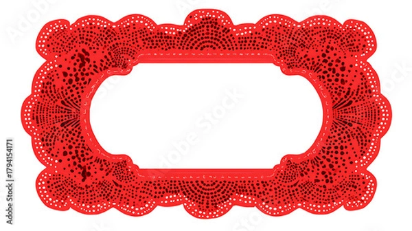 Fototapeta Thin red geometric frame with smooth decorative corner accents placed on white background showing a light elegant minimal layout