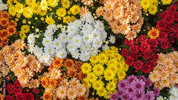 Fototapeta Beautiful seamless floral pattern of yellow daisies and colorful spring flowers blooming from above