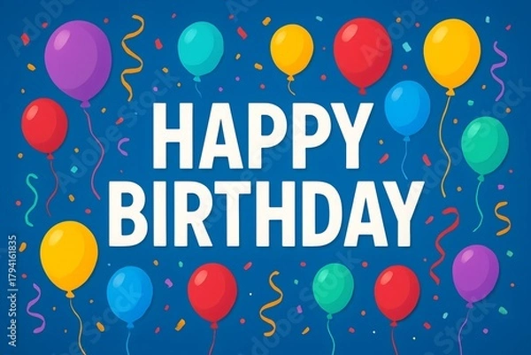 Fototapeta Happy Birthday Greeting Card Illustration with Balloons & Confetti – Colorful Party Background Template