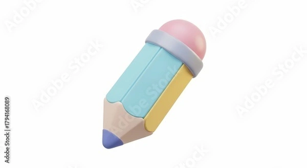 Obraz A charming 3D cartoon pencil icon in soft pastel colors, symbolizing creativity, education, and writing. Isolated graphic element for design projects