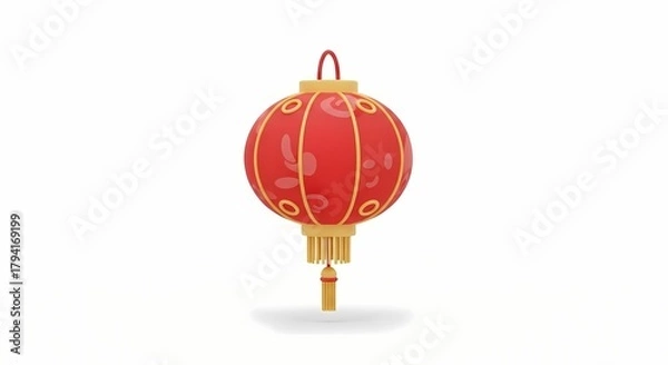 Fototapeta Isolated illustration of a traditional red and gold Chinese paper lantern, an iconic symbol for the Lunar New Year and Asian festivals