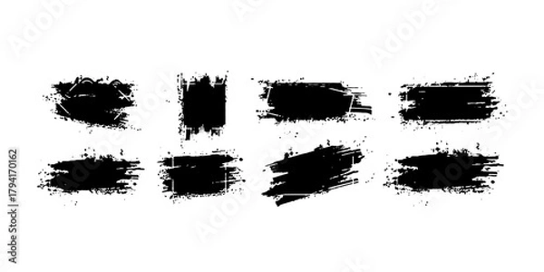 Fototapeta Collection paint compositions grunge with frame for texting boxes. Dirty texture elements, quote box speech template. Black splashes isolated. Paint grunge for posters, flyers, cards, banners. Vector