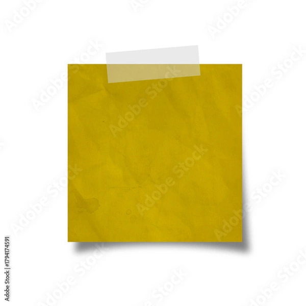 Fototapeta yellow sticky note paper isolated on transparent png background, taped memo note paper sign