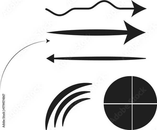 Fototapeta Set of black arrows and abstract graphic elements direction