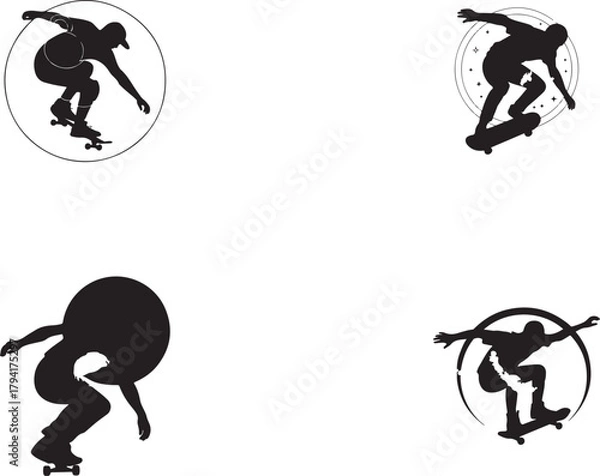 Fototapeta Skateboarder Silhouettes within Circular Frames skateboarding