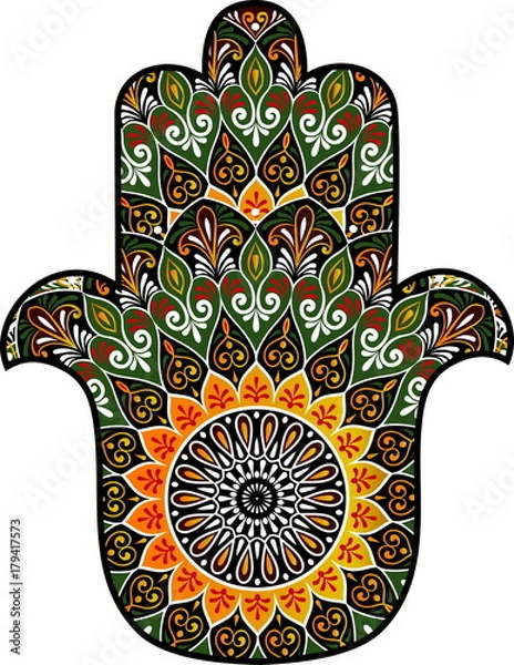 Fototapeta Hamsa with round ethnic pattern