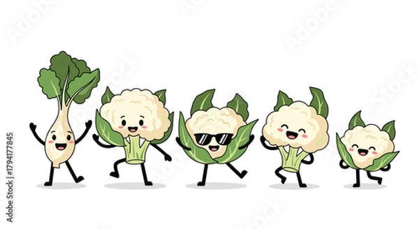 Fototapeta Dancing cartoon vegetables in a fun and whimsical composition.