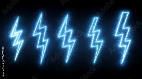Fototapeta High quality image of glowing blue neon lightning bolt symbol on a black background concept.
