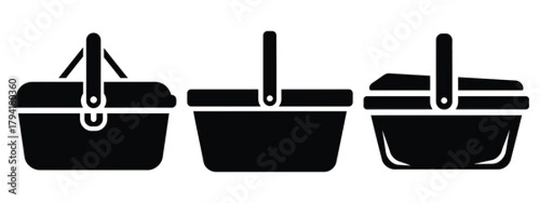 Obraz picnic basket minimal flat icon set, black color and white background