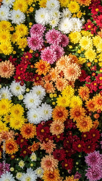 Fototapeta Beautiful seamless floral pattern of yellow daisies and colorful spring flowers blooming from above