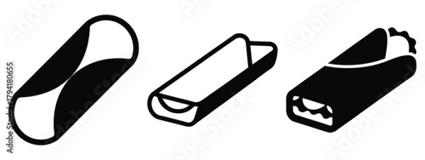 Fototapeta sandwich wrap minimal flat icon set, black color and white background