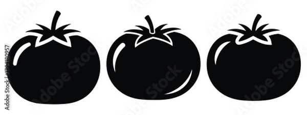 Fototapeta tomato minimal flat icon set, black color and white background
