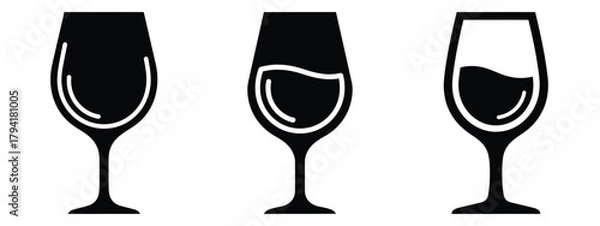 Obraz wine glass minimal flat icon set, black color and white background