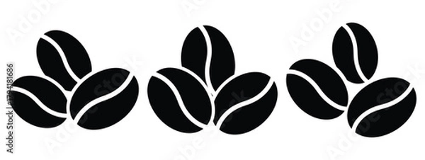 Fototapeta coffee beans minimal flat icon set, black color and white background