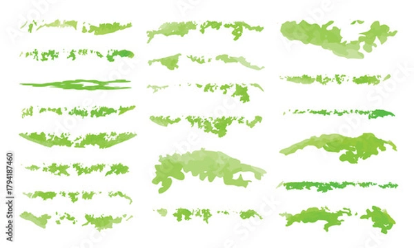 Obraz Vibrant Green Watercolor Paint Brush Elements Collection — Hand-Painted Artistic Strokes and Textured Brush Marks