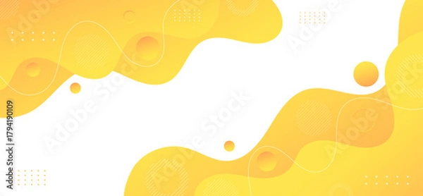 Fototapeta Blue and yellow fluid abstract background with curved flowing shapes.