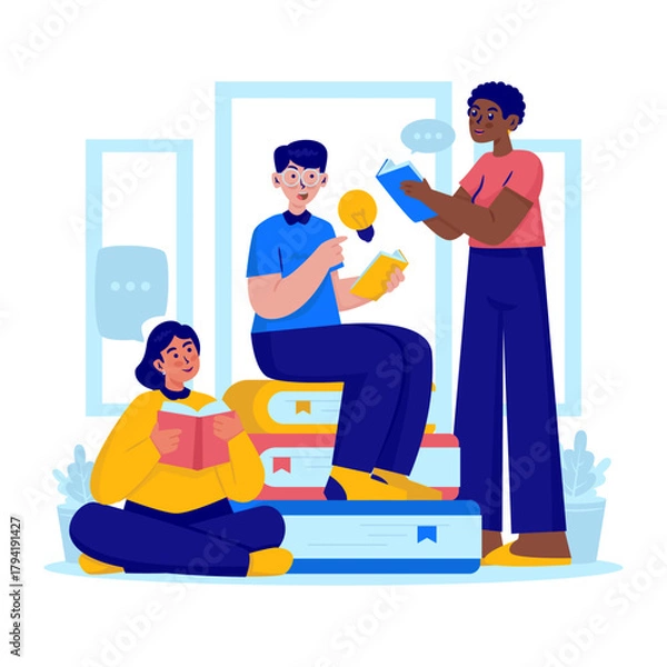 Obraz Open Discussion Knowledge Sharing Learning Together Vector Illustration