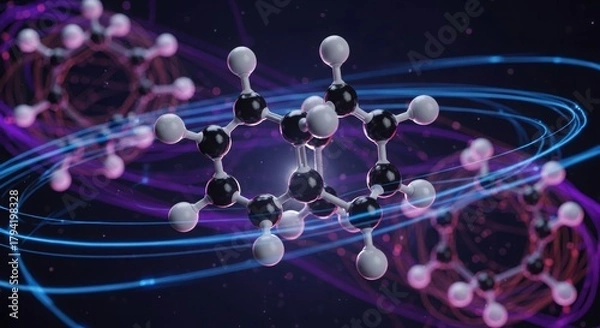 Obraz Molecular Realm: A visually captivating illustration of molecular structures, showcasing intricate connections and vibrant colors, representing the unseen world of scientific discovery.