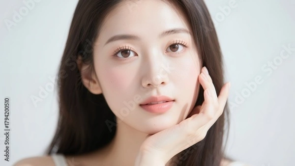 Obraz 顎に手をあてる女性のビューティーショット