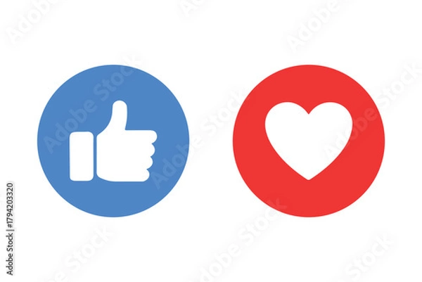 Fototapeta Thumbs and heart icon. Social media vector icon. Like buttons ready for websites and mobile apps. Vector illustration