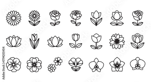 Obraz Set of minimalist flower icons simple line art vector design floral elements for spring and summer t