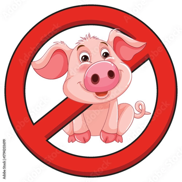 Obraz No Pigs Allowed Cartoon Vector Sign Illustration