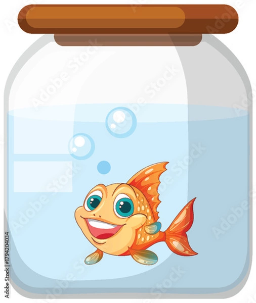 Obraz Smiling Cartoon Goldfish in Glass Fishbowl