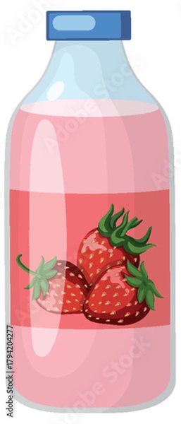 Obraz Strawberry Flavored Drink Bottle Vector Illustration