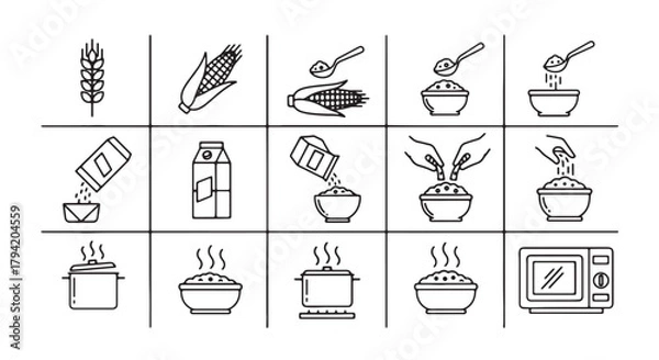 Obraz Set of cooking instruction icons simple line vector illustration for food preparation isolated on wh