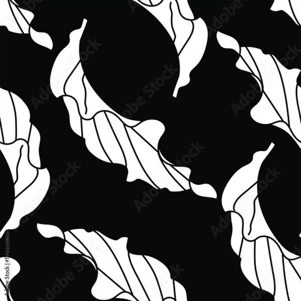 Obraz Monochrome Seamless Pattern with Abstract Fiddle Leaf Fig Leaves