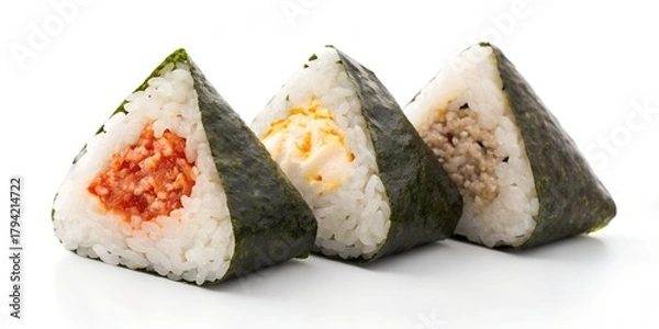 Fototapeta Samgak Kimbap has three types: kimchi, tuna mayonnaise, and bulgogi.