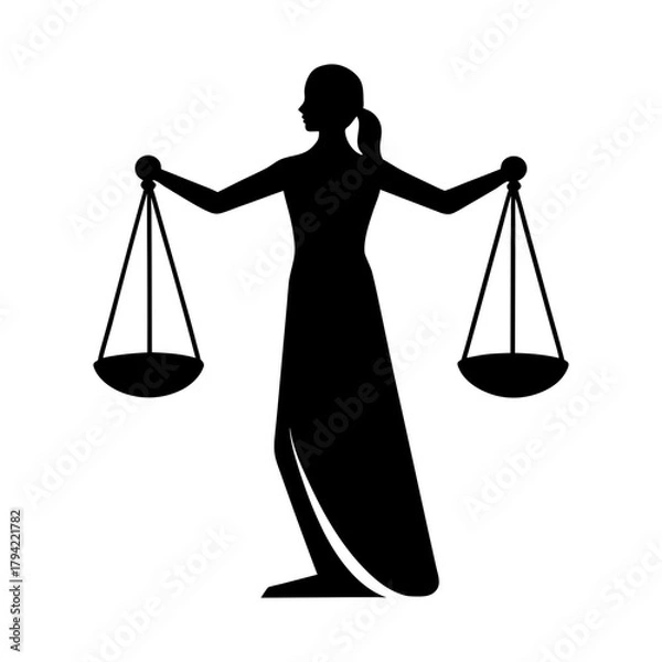 Fototapeta Silhouette of a woman holding scales representing justice and equilibrium art