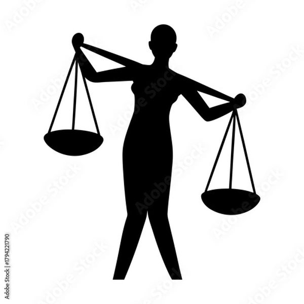 Fototapeta Silhouette of a woman holding scales of justice in a balanced position design