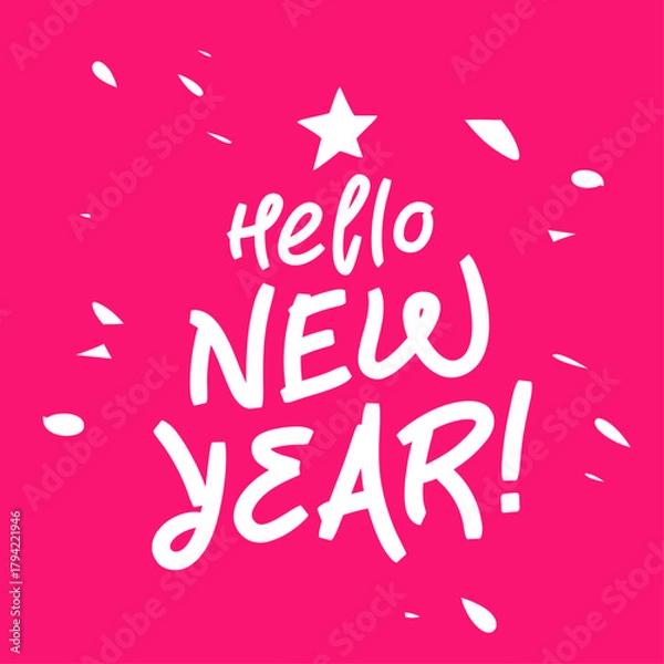Obraz Pink background with a star and the inscription "Hello, New Year" written in white. The concept of celebration