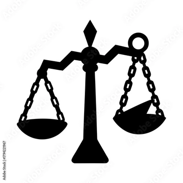 Fototapeta An illustration of a black scales of justice with chains and tilted balance arms