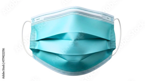 Fototapeta Close up of a blue surgical face mask with white ear loops on transparent background
