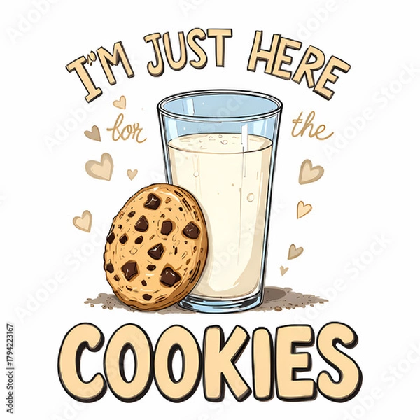 Fototapeta Playful milk-and-cookie t-shirt design with funny chunky text, creamy colors, and irresistible sweet snack vibes