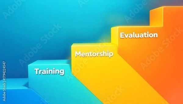 Fototapeta Progressive stairs of professional growth: training, mentorship, and evaluation for skills development and career advancement.