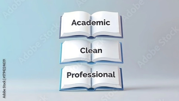 Fototapeta Clean and professional academic books stacked in a minimalist, modern setting for study, learning, research, and organized education visuals