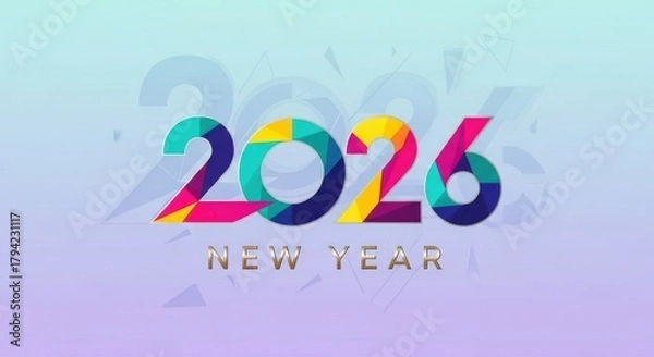 Fototapeta 2026 New Year number, geometric colorful logo card, New Year 2026 banner
