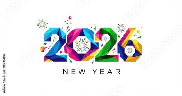 Fototapeta 2026 New Year number, geometric colorful logo card, New Year 2026 banner