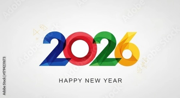 Obraz 2026 New Year number, geometric colorful logo card, New Year 2026 banner