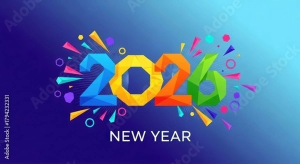 Fototapeta 2026 New Year number, geometric colorful logo card, New Year 2026 banner