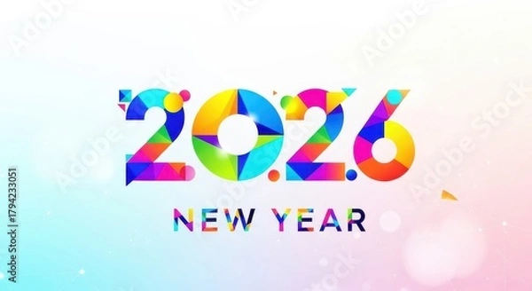 Fototapeta 2026 New Year number, geometric colorful logo card, New Year 2026 banner