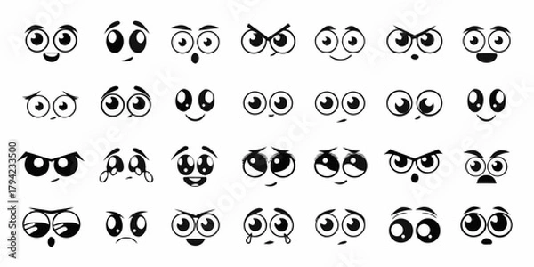 Fototapeta Collection of cartoon eye expressions and emotions for character design and animation