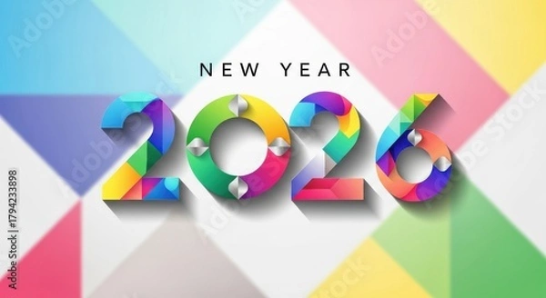 Fototapeta 2026 New Year number, geometric colorful logo card, New Year 2026 banner