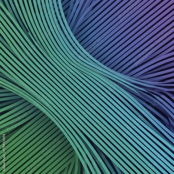 Obraz Curved Gradient Lines Abstract — Flowing Pattern in Green, Blue, and Purple