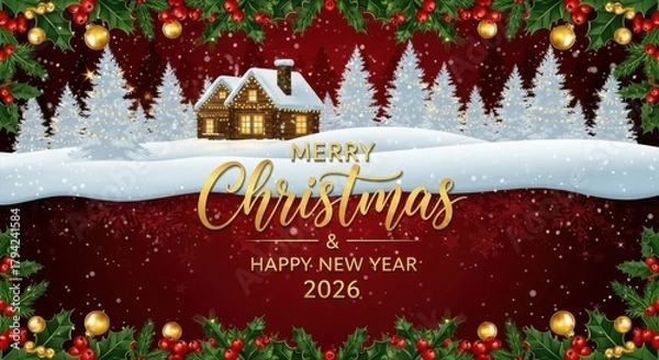 Fototapeta New Year 2026 banner, Christmas 2026 greeting card, New Year 2026, holidays design
