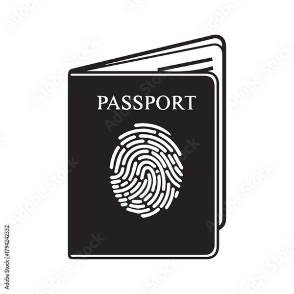 Fototapeta Passport icon with fingerprint for identification and travel security